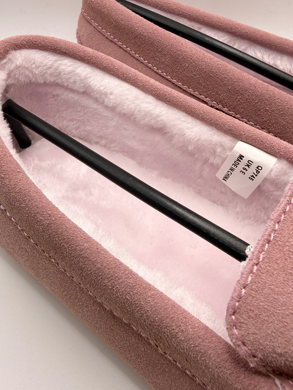 Pink Leather Upper Suede Effect Slip-On Moccasin Style Slippers UK Size 6