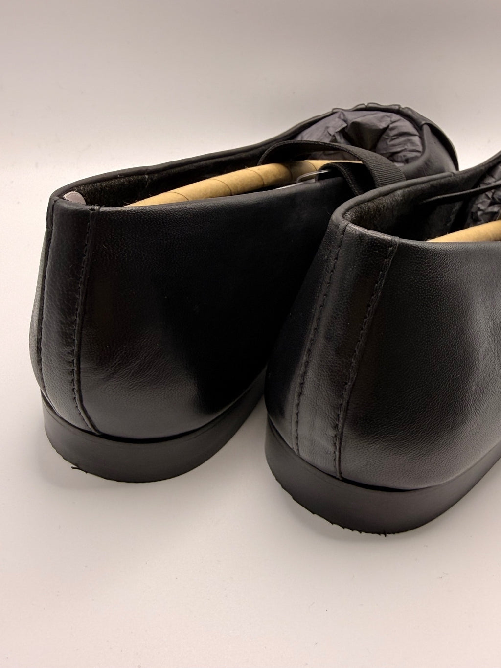 Black Genuine Leather Flat Shoes with Elastic Strap