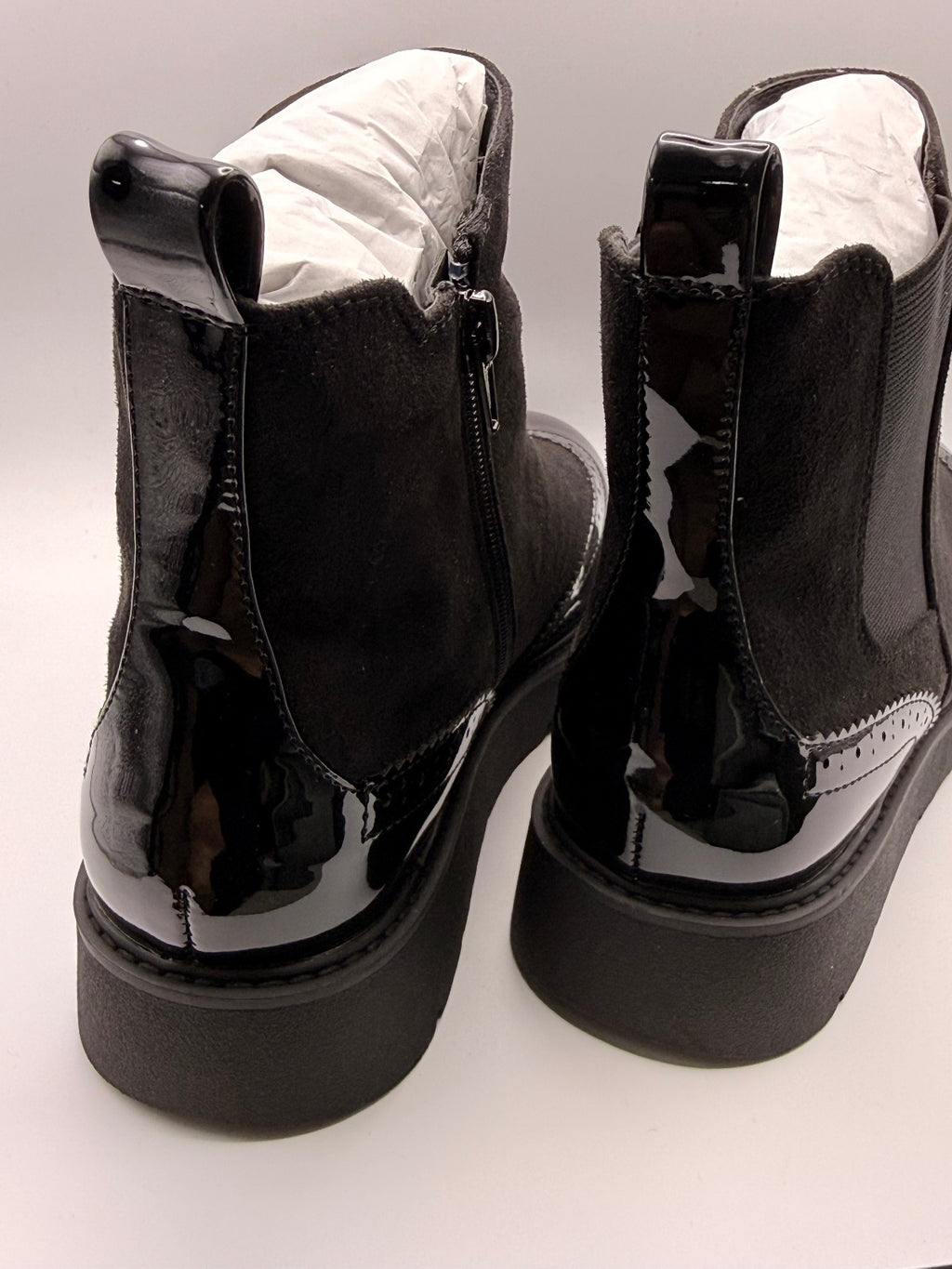 Black Suede Effect and Patent Chelsea Ankle Boots