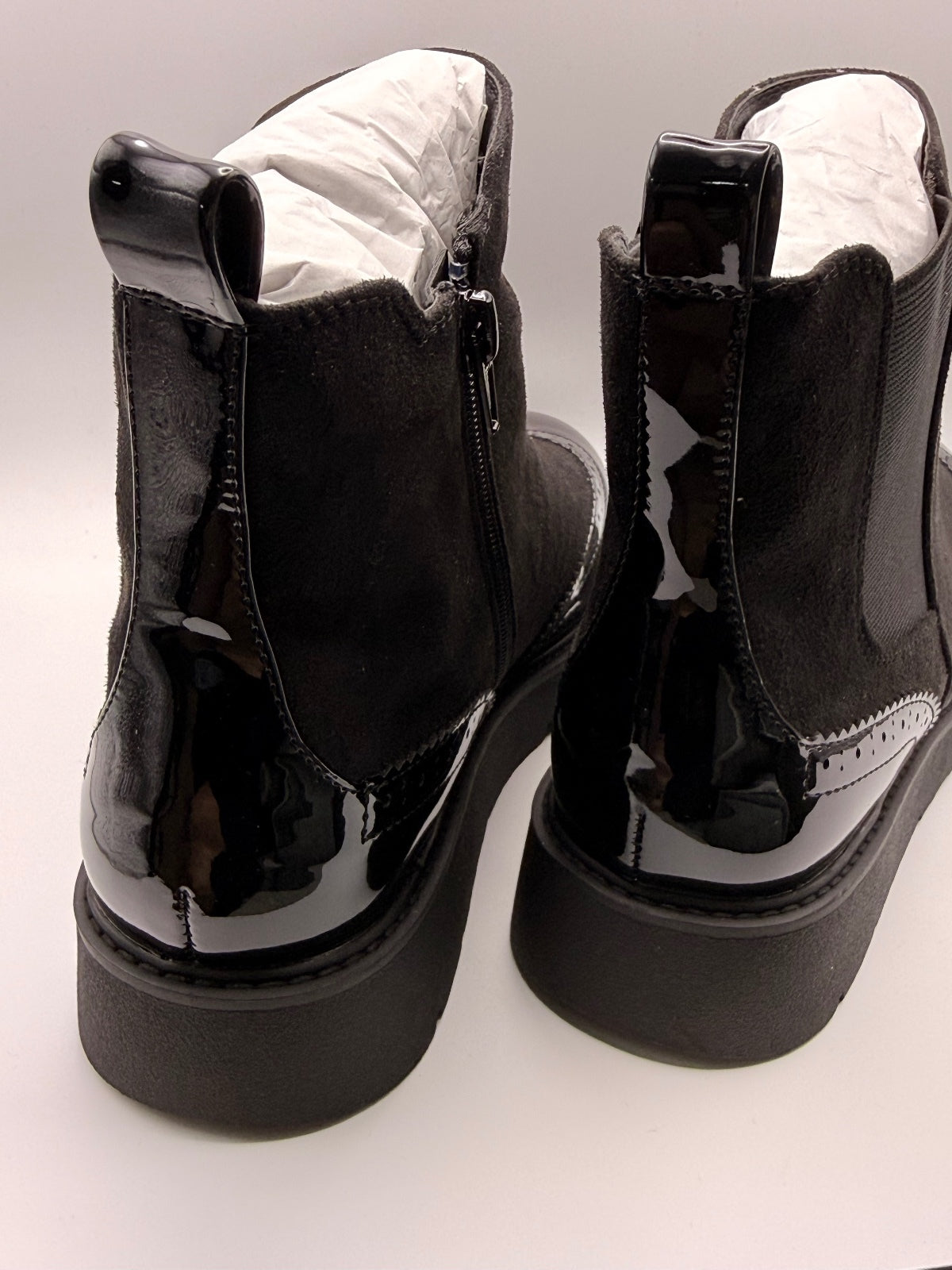 Black Suede Effect and Patent Chelsea Ankle Boots