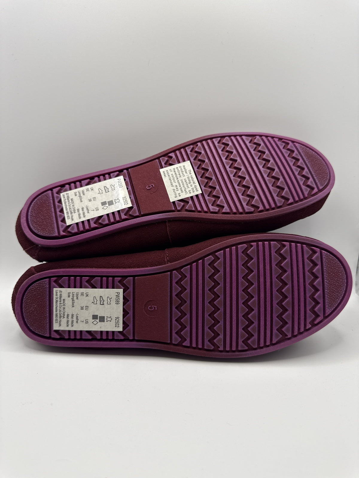 Ladies Burgundy Suede Effect Moccasin Slippers with Plush Lining Size 6