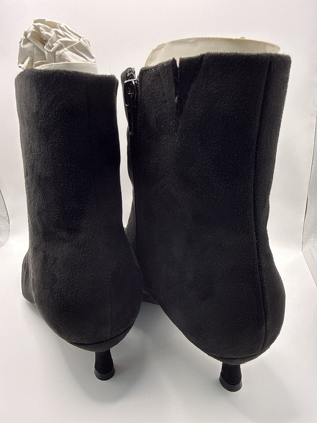 Black Pointed Toe Kitten Heel Ankle Boots Suede Effect