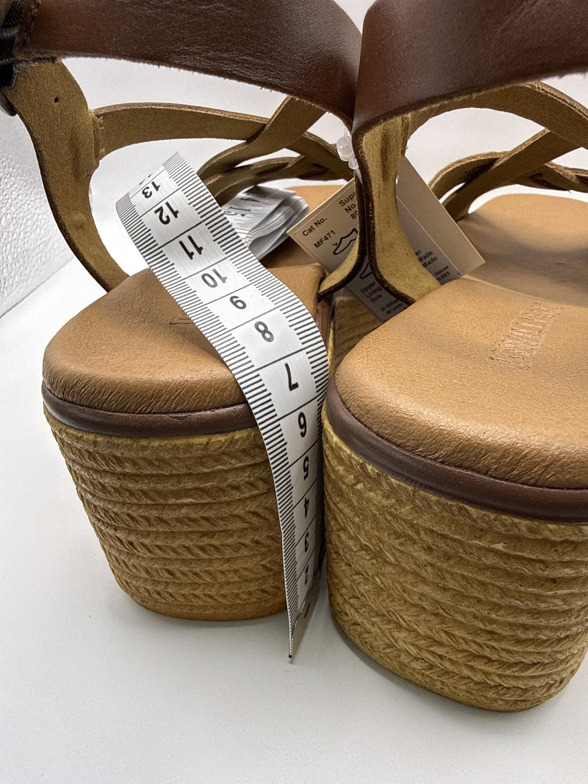 Real Leather - Women's Tan Wedge Sandals with Adjustable Buckle and Woven Detail