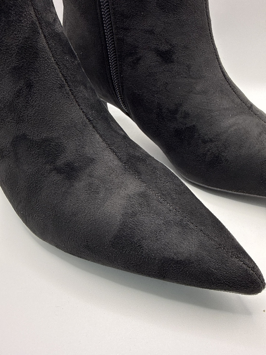 Black Pointed Toe Kitten Heel Ankle Boots Suede Effect