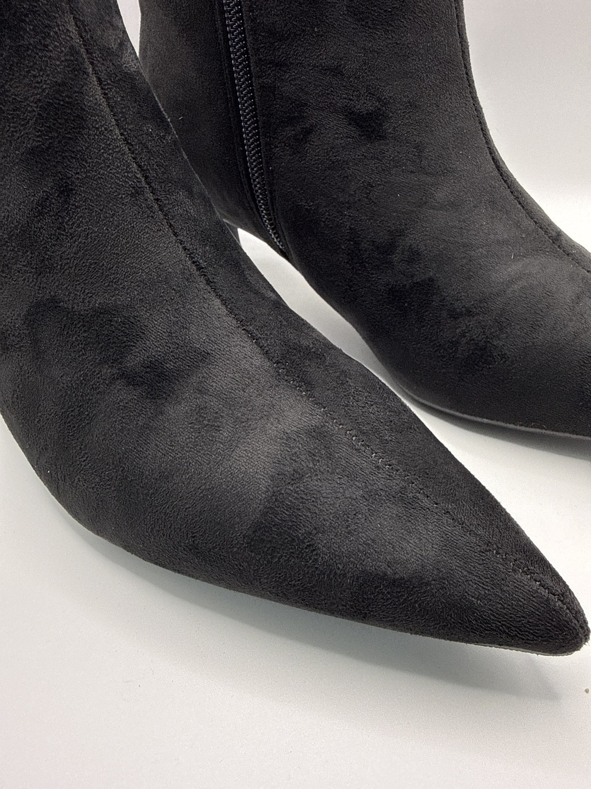 Black Pointed Toe Kitten Heel Ankle Boots Suede Effect