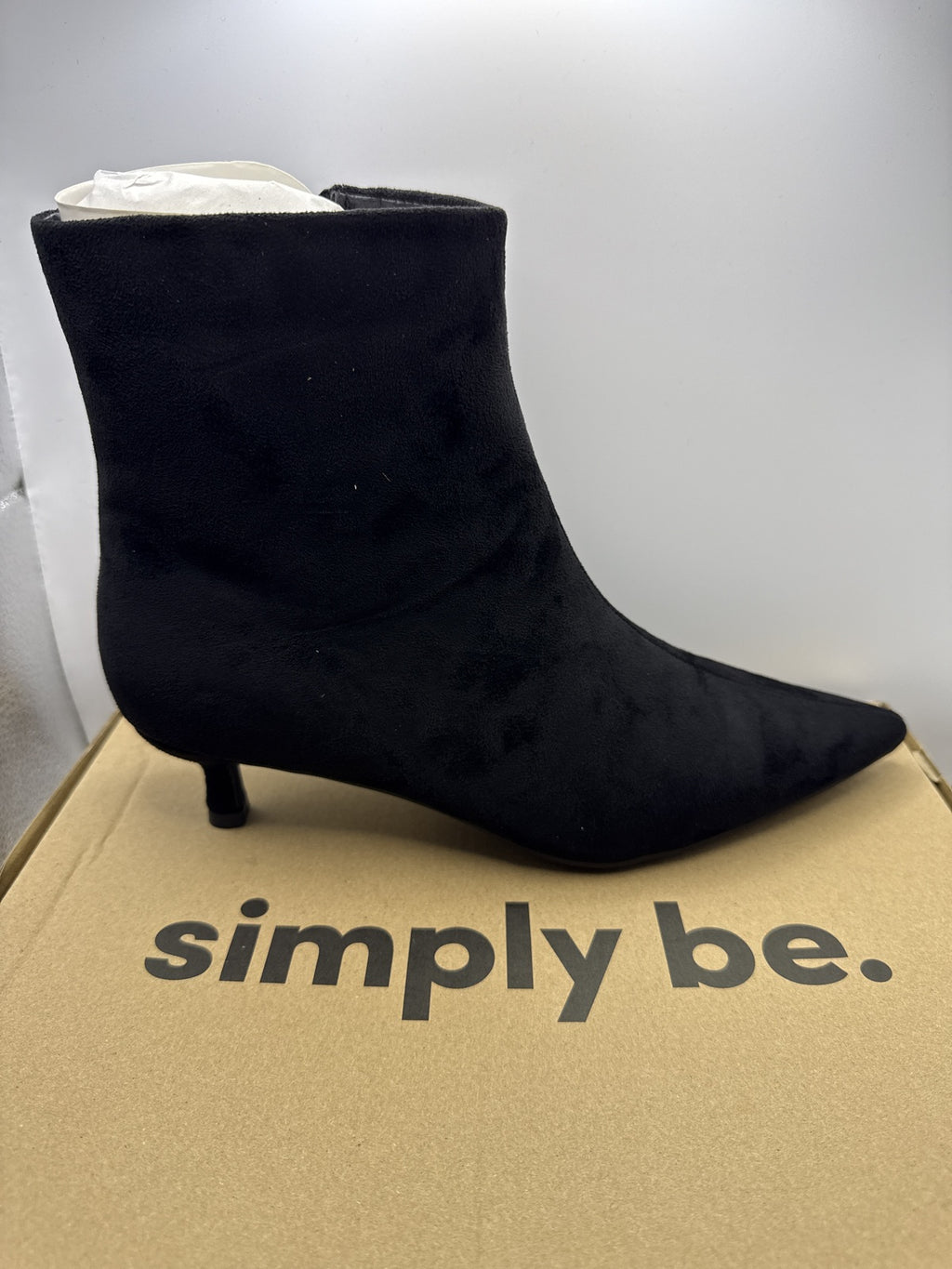 Black Pointed Toe Kitten Heel Ankle Boots Suede Effect
