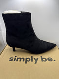 Black Pointed Toe Kitten Heel Ankle Boots Suede Effect
