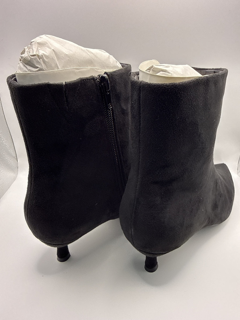 Black Pointed Toe Kitten Heel Ankle Boots Suede Effect