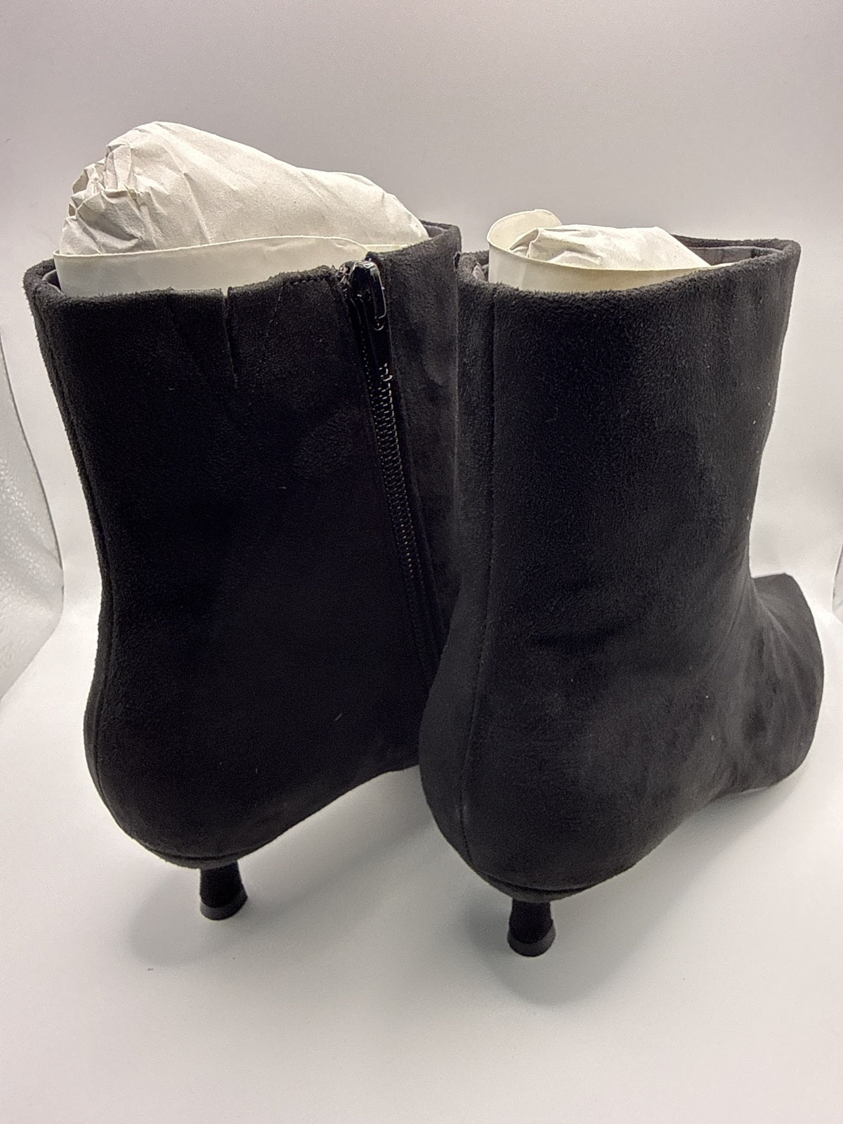 Black Pointed Toe Kitten Heel Ankle Boots Suede Effect
