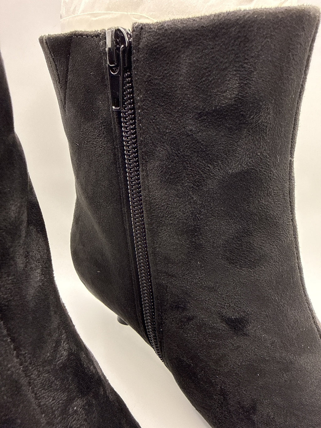 Black Pointed Toe Kitten Heel Ankle Boots Suede Effect
