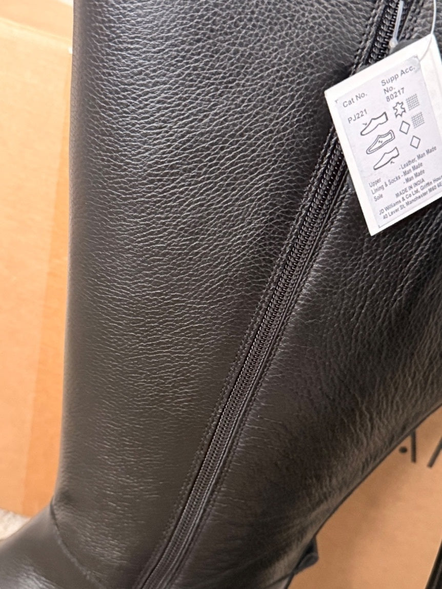 Black Genuine Leather Tall Boots with Side Zip and Elastic Panel