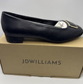 Classic Black Low Heel Court Shoes with Gold Buckle Detail